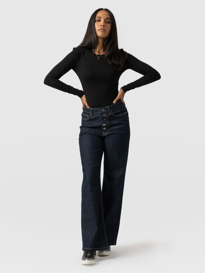 Wide Leg Button Fly Jean Indigo Blue - Women's Jeans | Saint + Sofia® USA