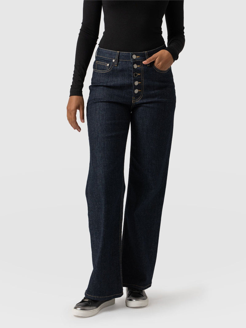 Wide Leg Button Fly Jean Indigo Blue - Women's Jeans | Saint + Sofia® USA