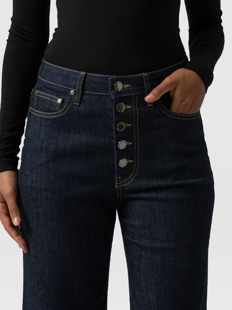 Wide Leg Button Fly Jean Indigo Blue - Women's Jeans | Saint + Sofia® USA