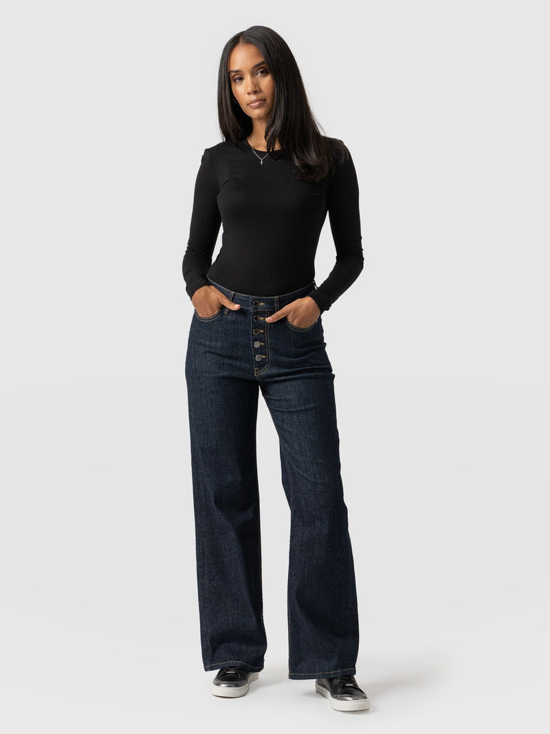 Wide Leg Button Fly Jean Indigo Blue - Women's Jeans | Saint + Sofia® USA