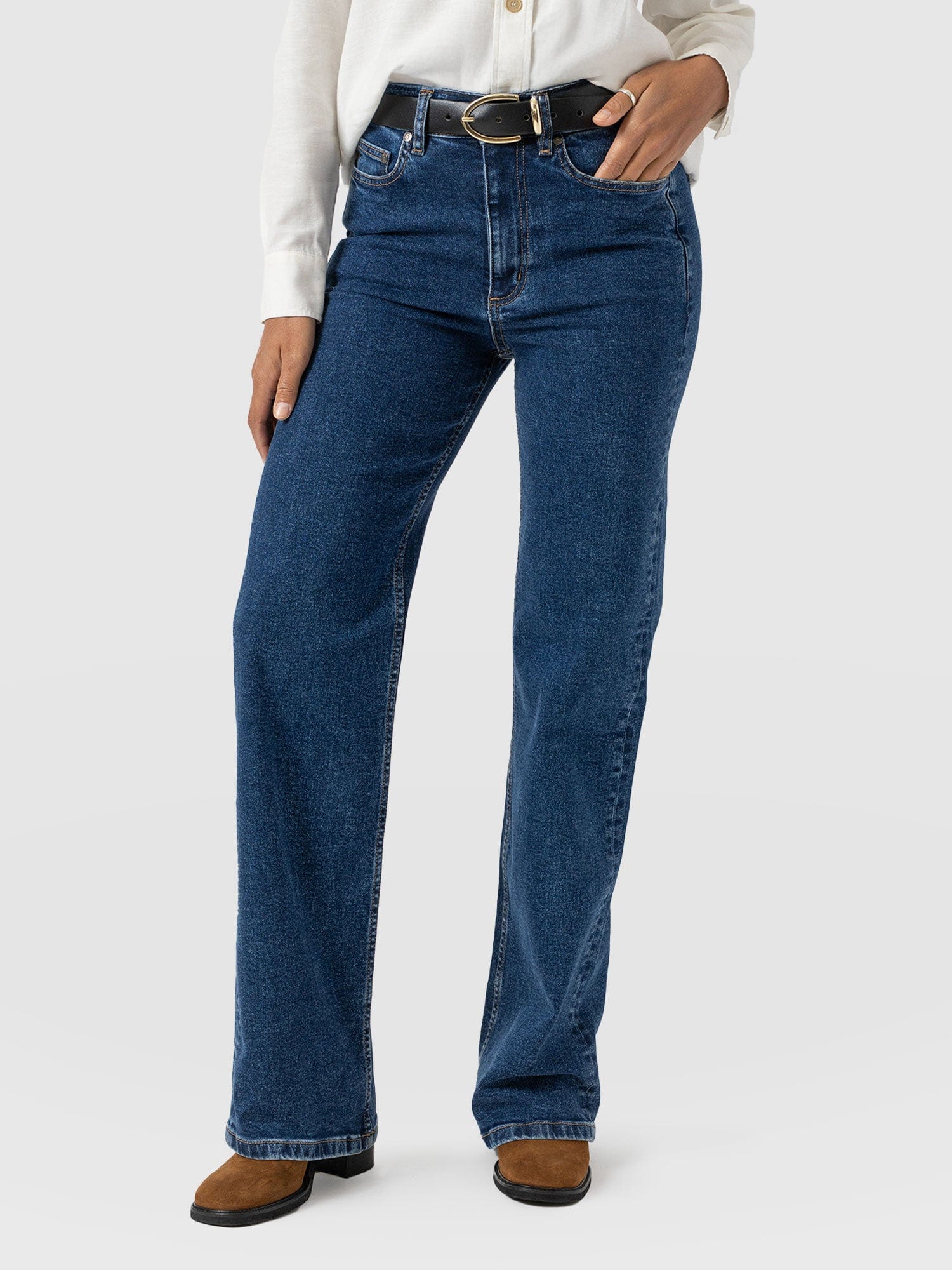 Wide Leg Jean - Mid Blue-Regular - Women's Jeanss | Saint + Sofia® USA