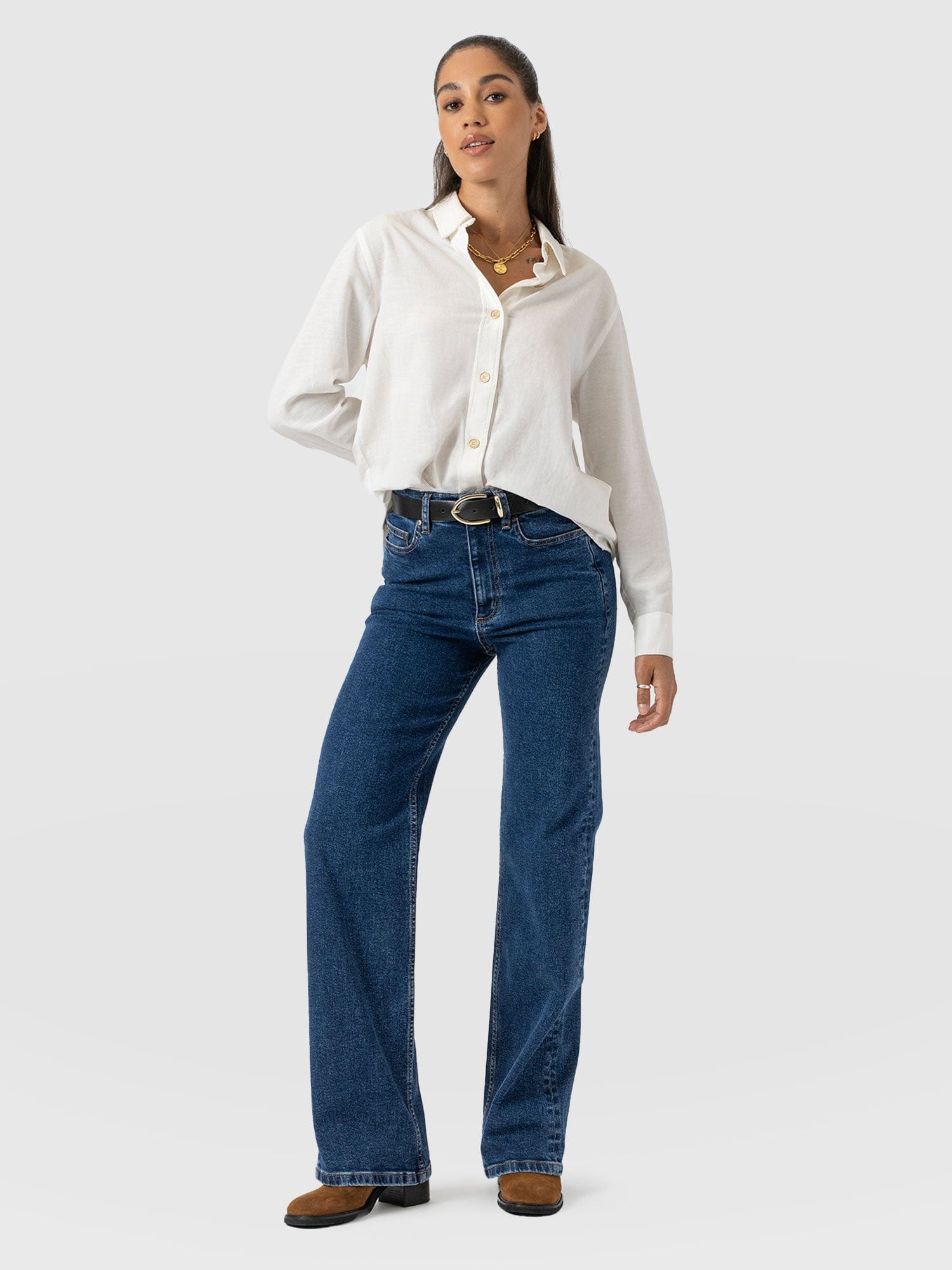 Wide Leg Jean - Mid Blue-Regular - Women's Jeanss | Saint + Sofia® USA