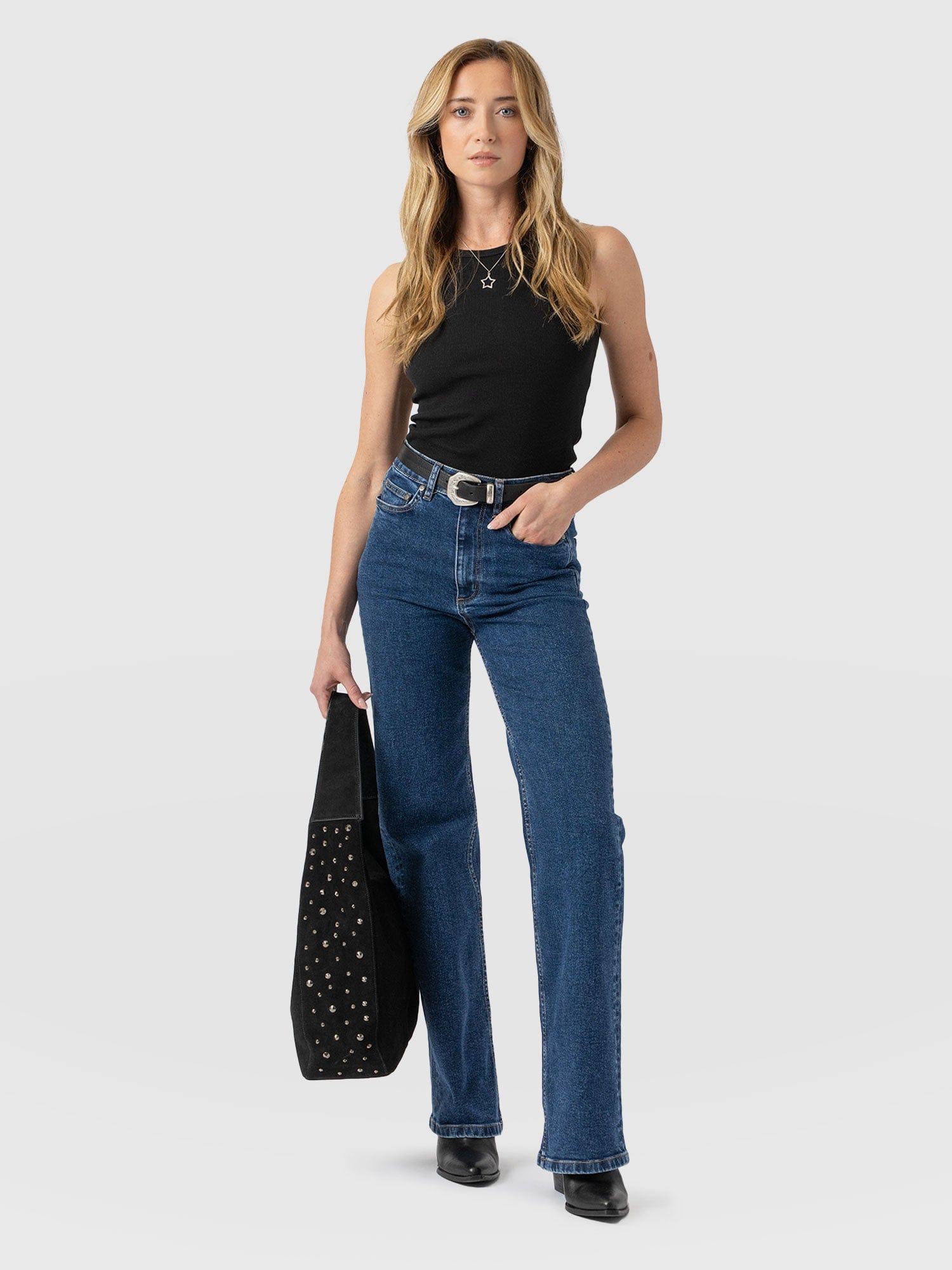 Wide Leg Jean - Mid Blue-Regular - Women's Jeanss | Saint + Sofia® USA