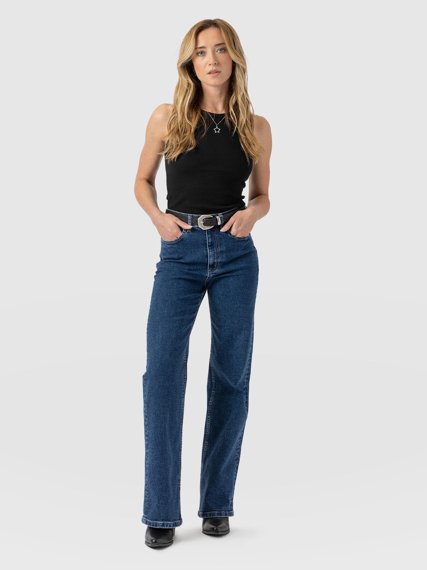 Wide Leg Jean - Mid Blue-Regular - Women's Jeanss | Saint + Sofia® USA