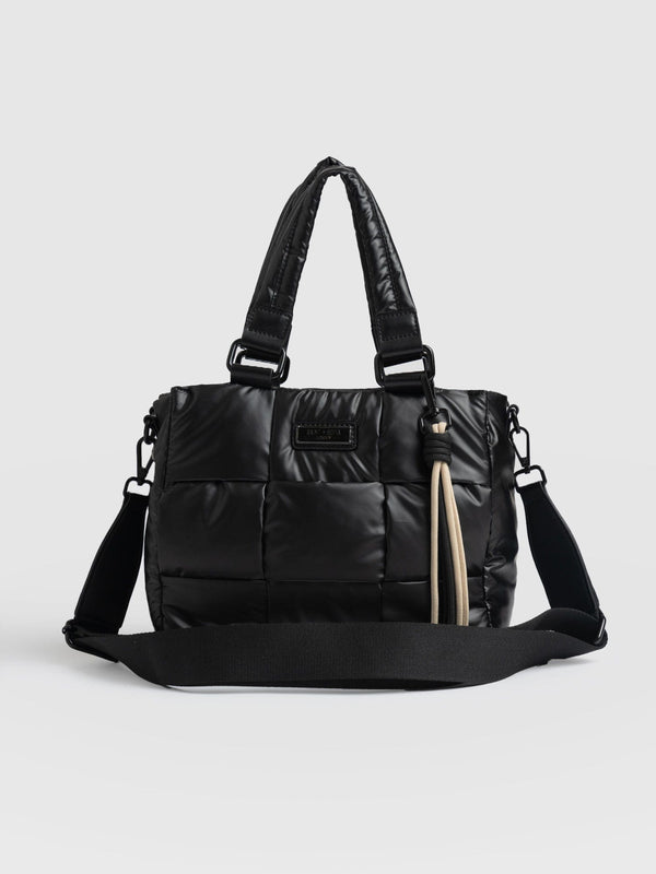 Woven Mini Penny Tote Bag Gloss Black - Women's Bags | Saint + Sofia® USA