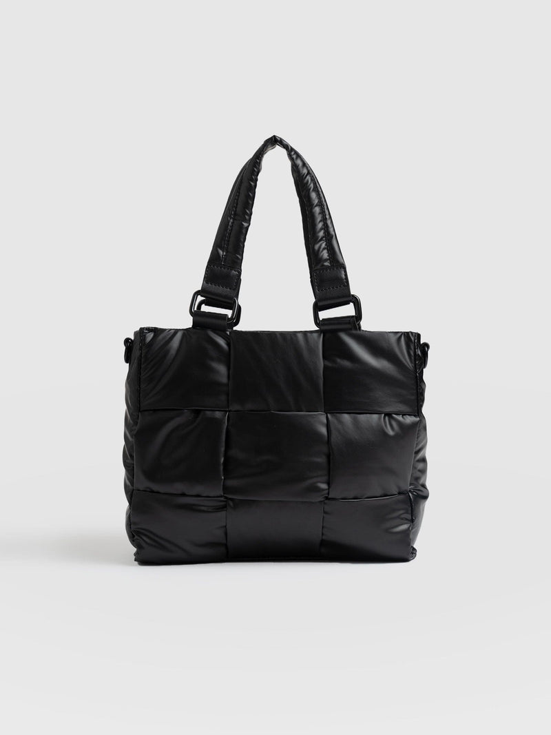 Woven Mini Penny Tote Bag Gloss Black - Women's Bags | Saint + Sofia® USA