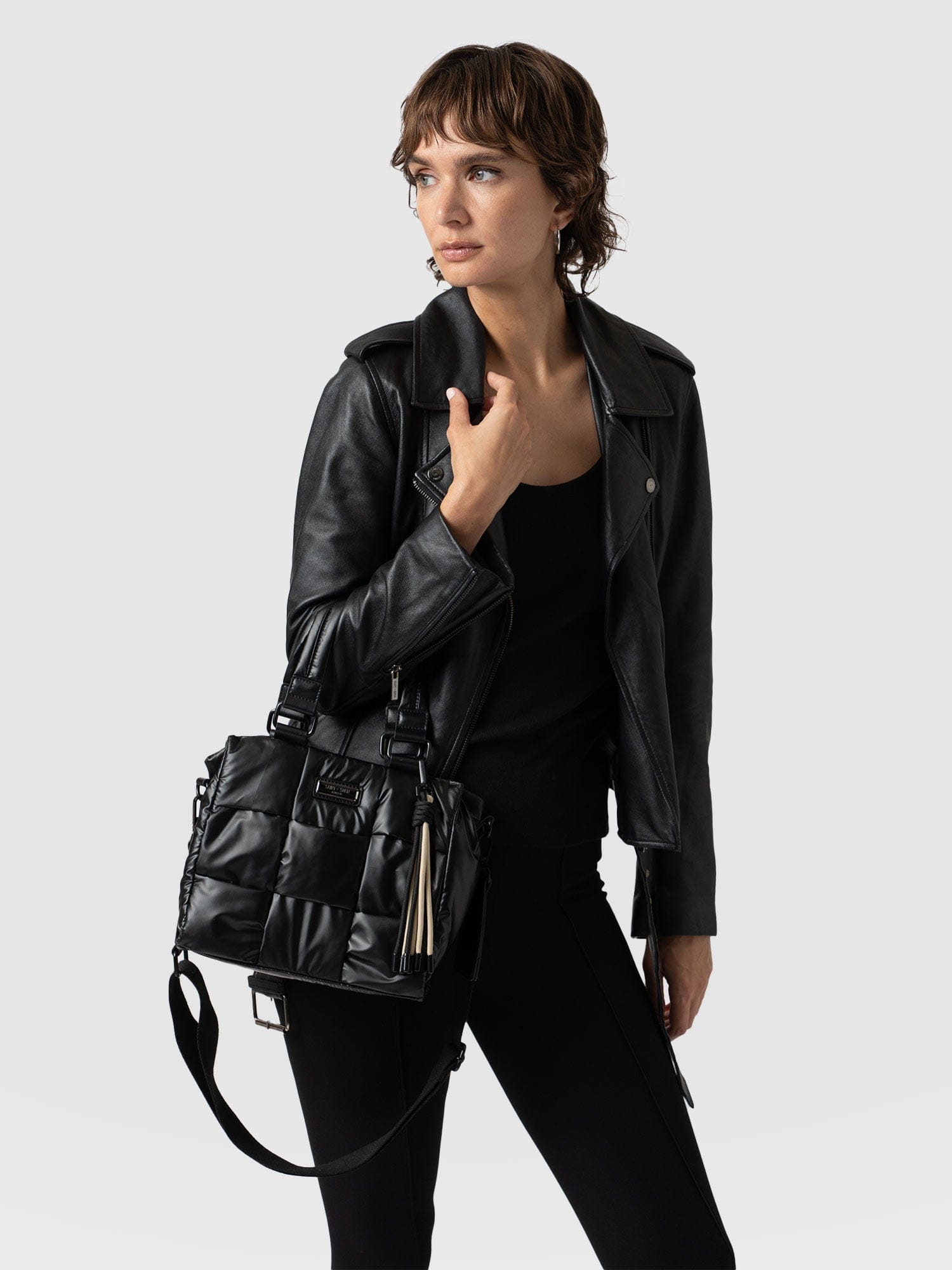 Woven Mini Penny Tote Bag Gloss Black - Women's Bags | Saint + Sofia® USA