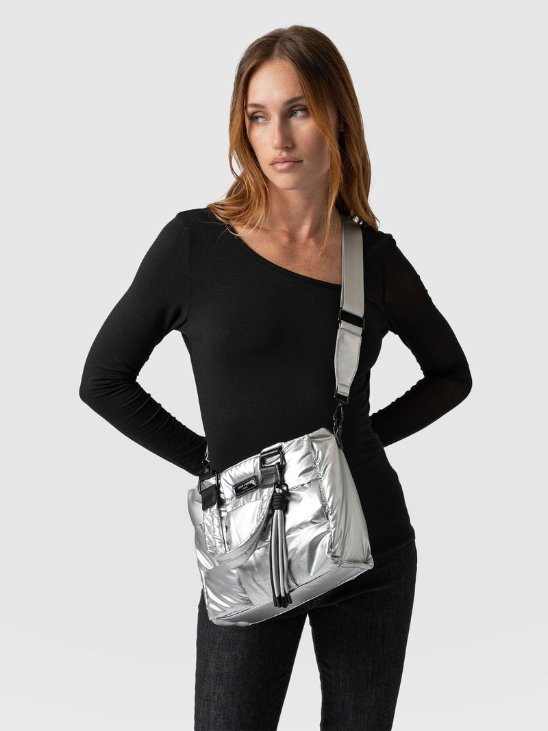 Woven Mini Penny Tote Bag Silver - Women's Bags | Saint + Sofia® USA