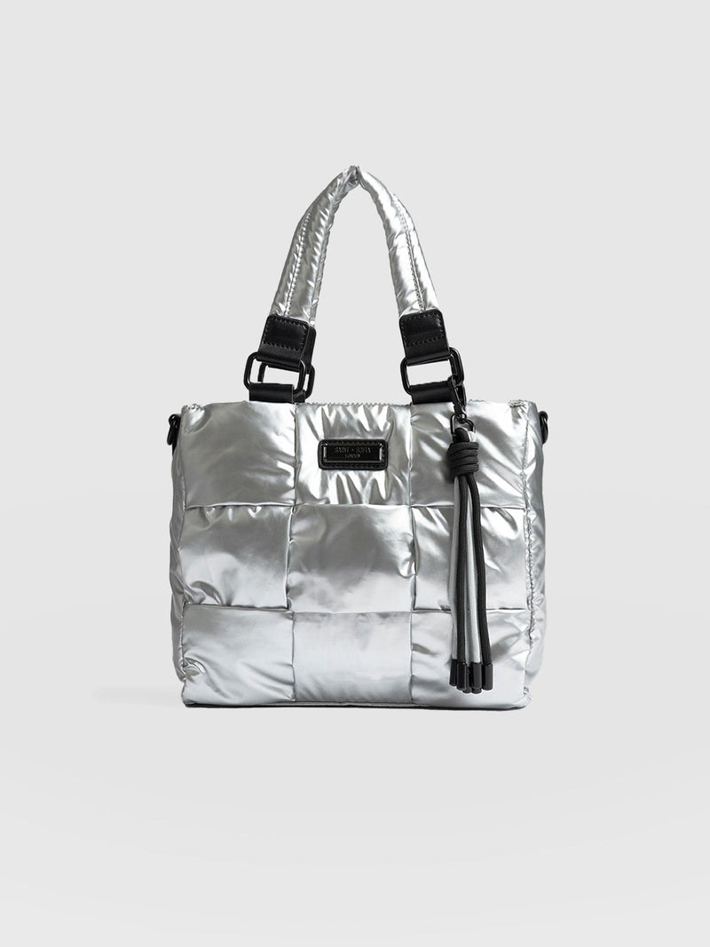 Woven Mini Penny Tote Bag Silver - Women's Bags | Saint + Sofia® USA