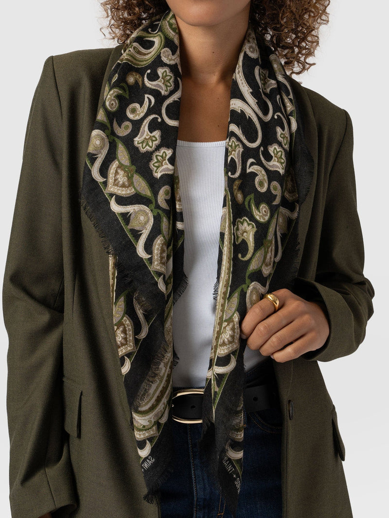 Wren Paisley Scarf Black/Green - Women's Scarves | Saint + Sofia® US