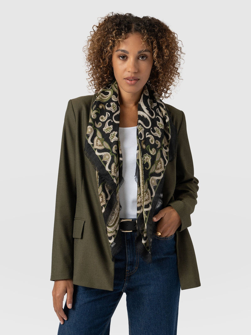 Wren Paisley Scarf Black/Green - Women's Scarves | Saint + Sofia® US