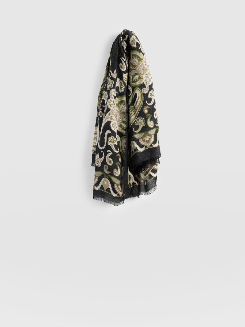 Wren Paisley Scarf Black/Green - Women's Scarves | Saint + Sofia® US