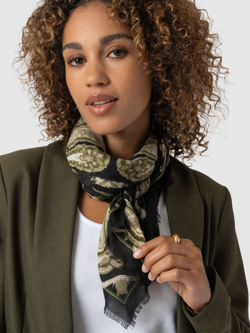 Wren Paisley Scarf Black/Green - Women's Scarves | Saint + Sofia® US