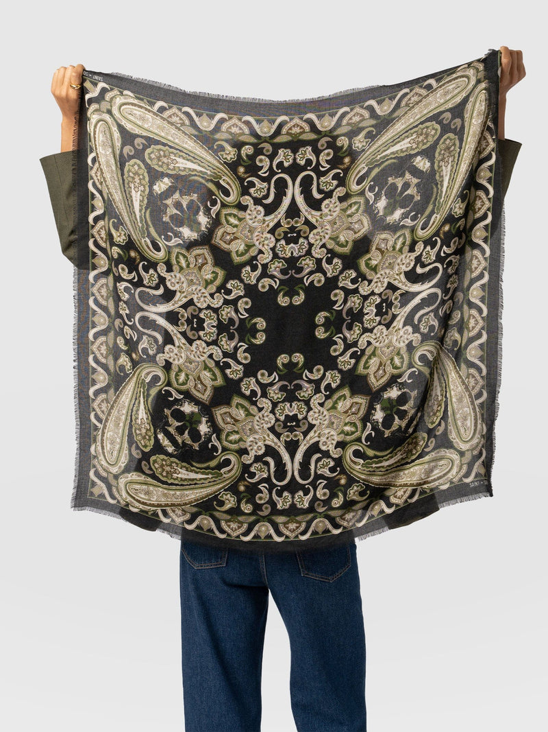 Wren Paisley Scarf Black/Green - Women's Scarves | Saint + Sofia® US