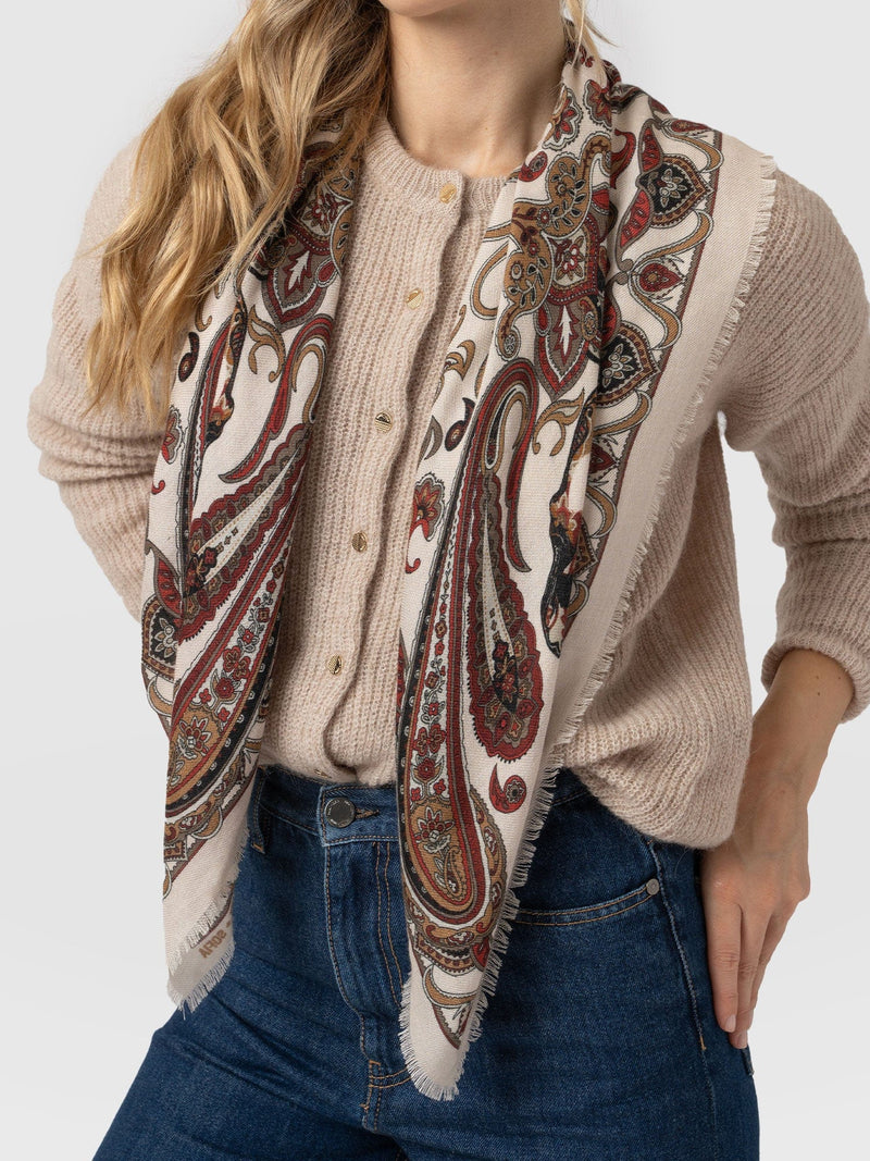 Wren Paisley Scarf Cream/Burgundy - Women's Scarves | Saint + Sofia® US