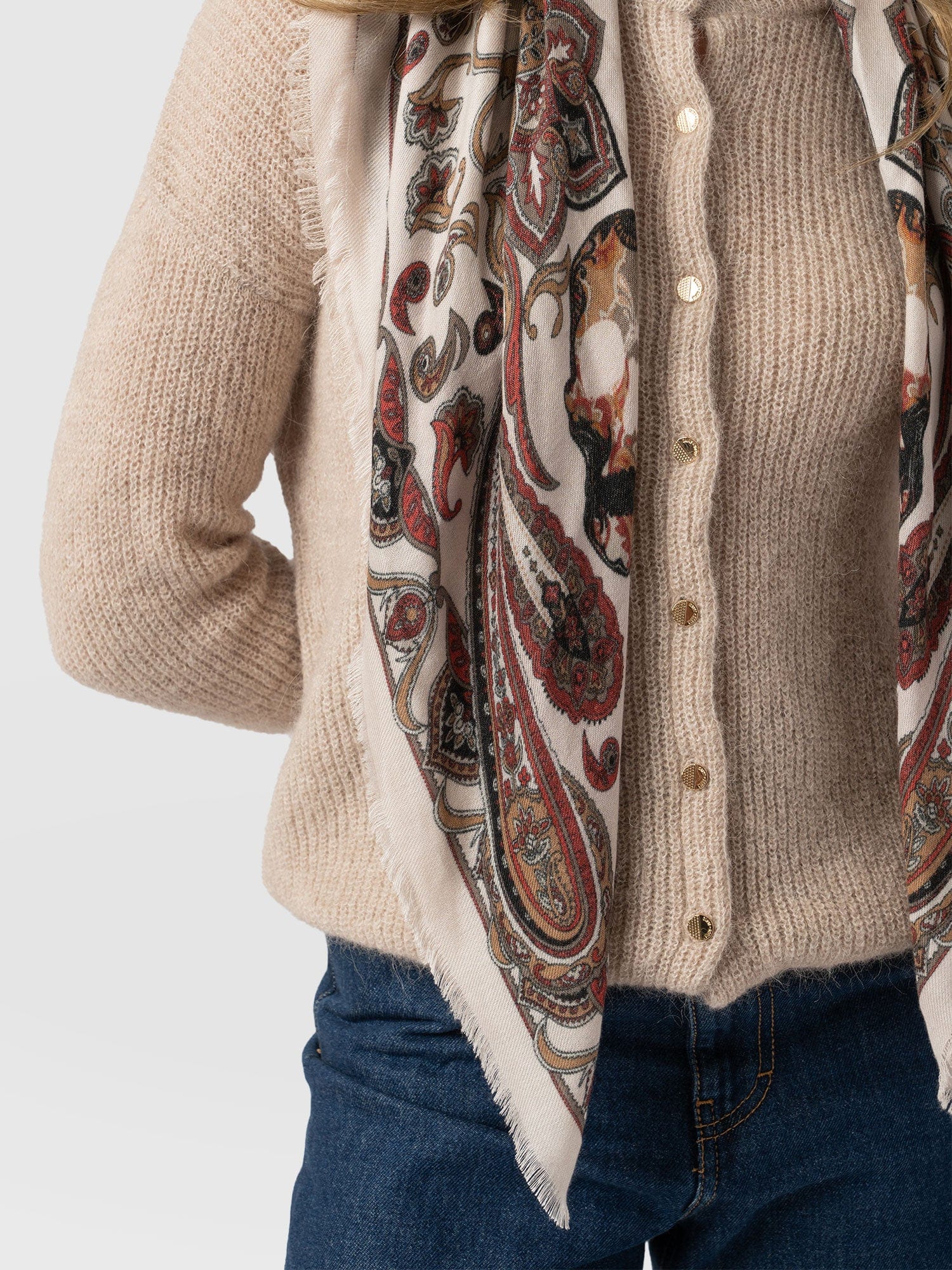 Wren Paisley Scarf Cream/Burgundy - Women's Scarves | Saint + Sofia® US