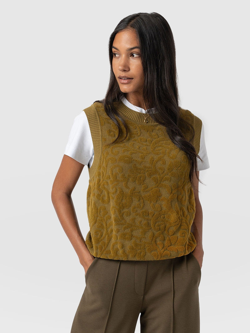 Wren Sleeveless Knit Olive - Women's Vests | Saint + Sofia® UK