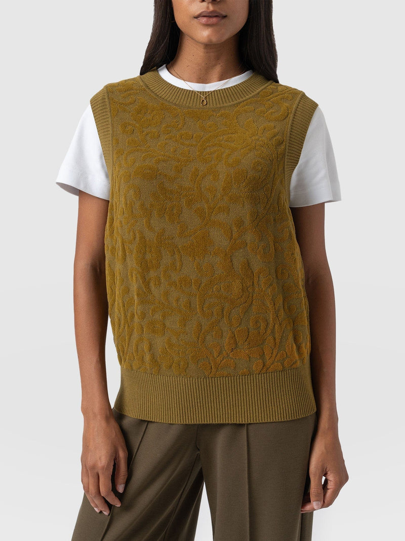 Wren Sleeveless Knit Olive - Women's Vests | Saint + Sofia® UK