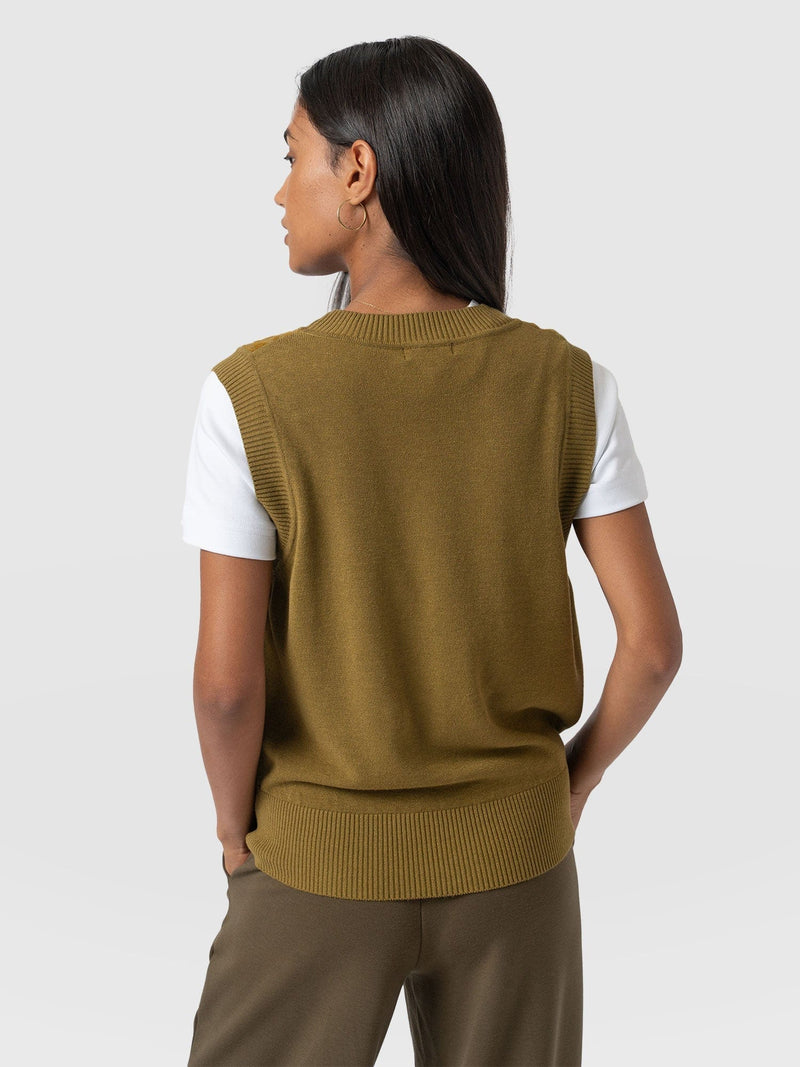 Wren Sleeveless Knit Olive - Women's Vests | Saint + Sofia® UK