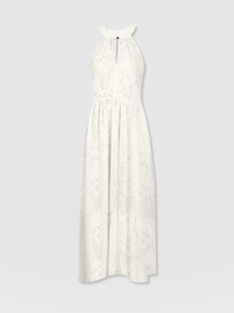 Zoey Halter Neck Dress - White Broderie - Women's Dresses | Saint + Sofia® USA