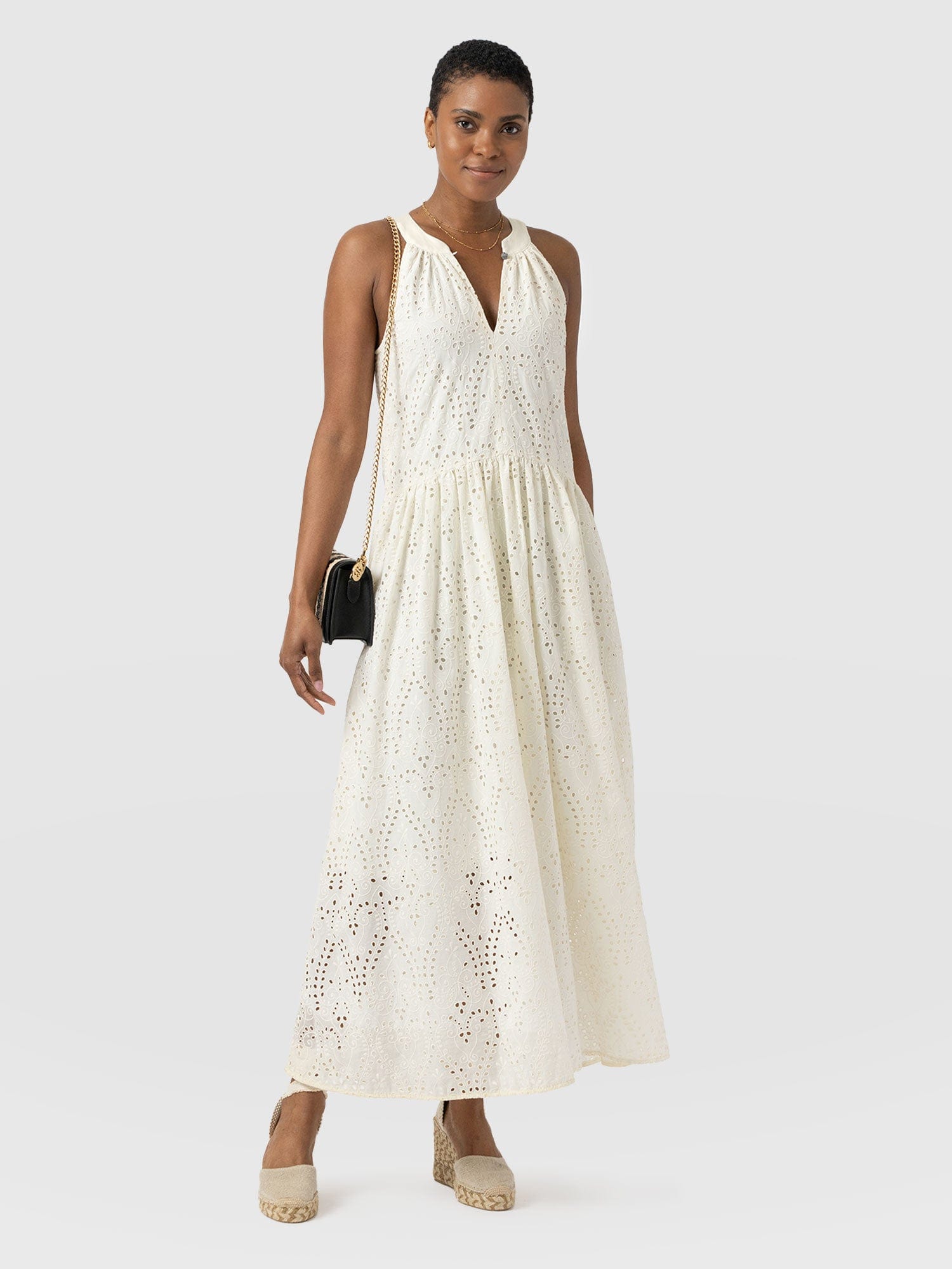 Zoey Halter Neck Dress - White Broderie - Women's Dresses | Saint + Sofia® USA