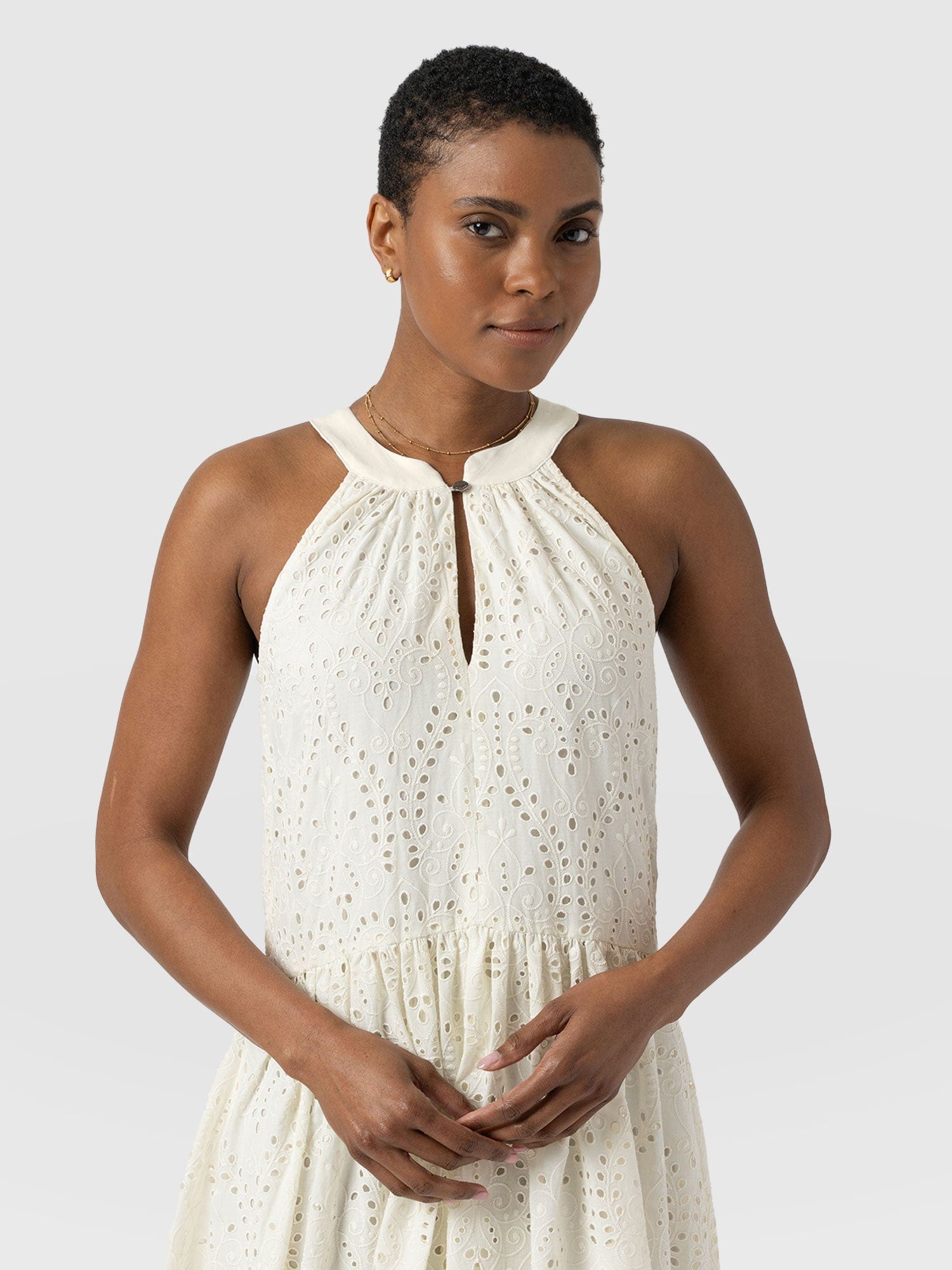 Zoey Halter Neck Dress - White Broderie - Women's Dresses | Saint + Sofia® USA