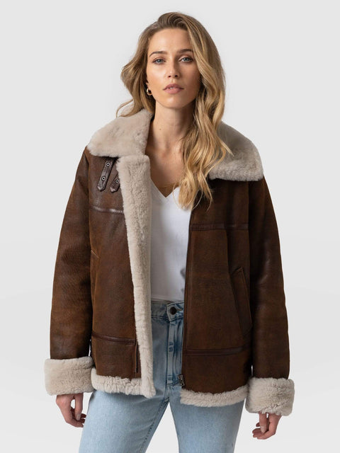 Amelia Aviator Jacket Brown - Women's Leather Jackets | Saint + Sofia® US