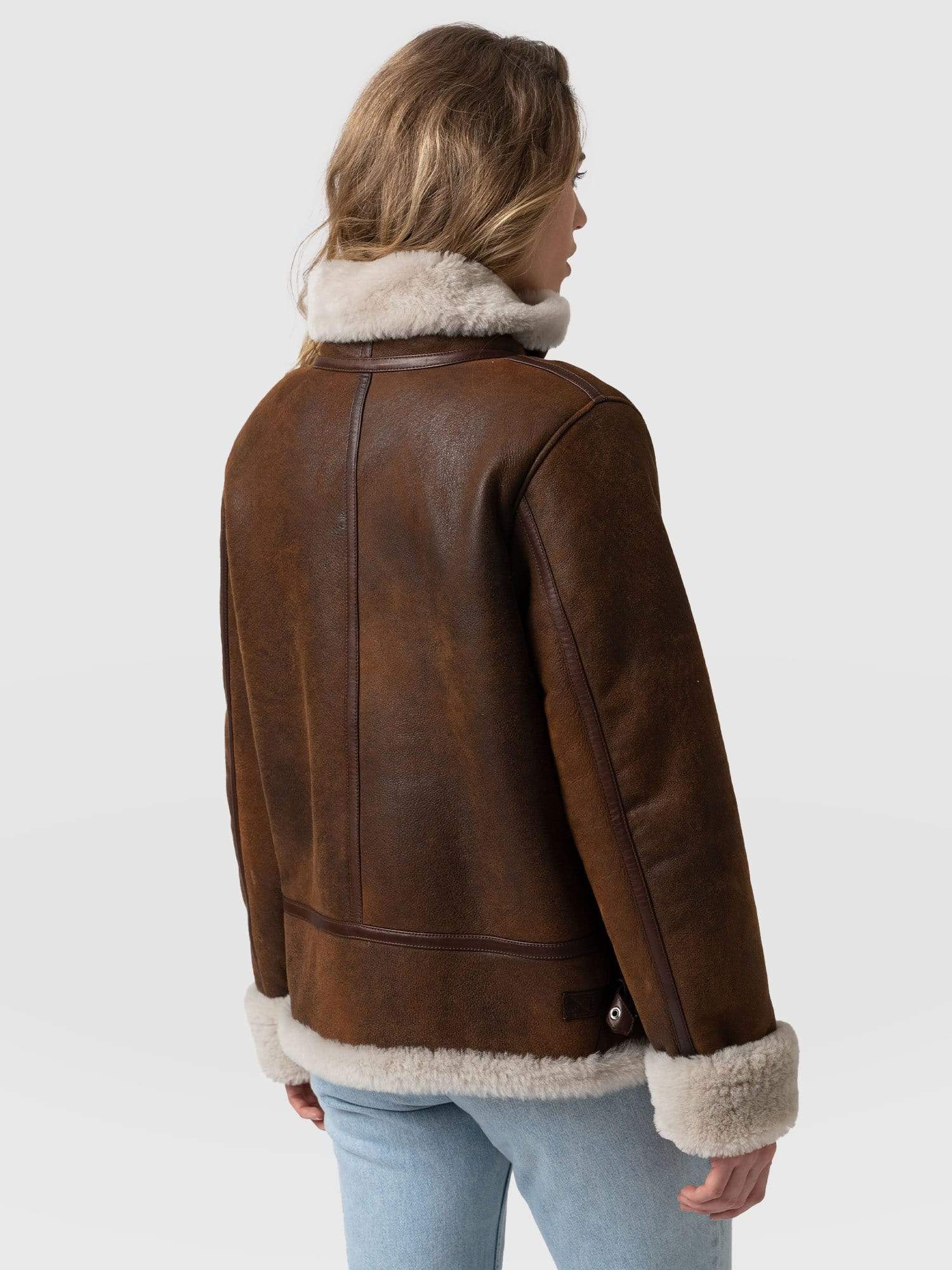 Amelia Aviator Jacket Brown - Women's Leather Jackets | Saint + Sofia® USA