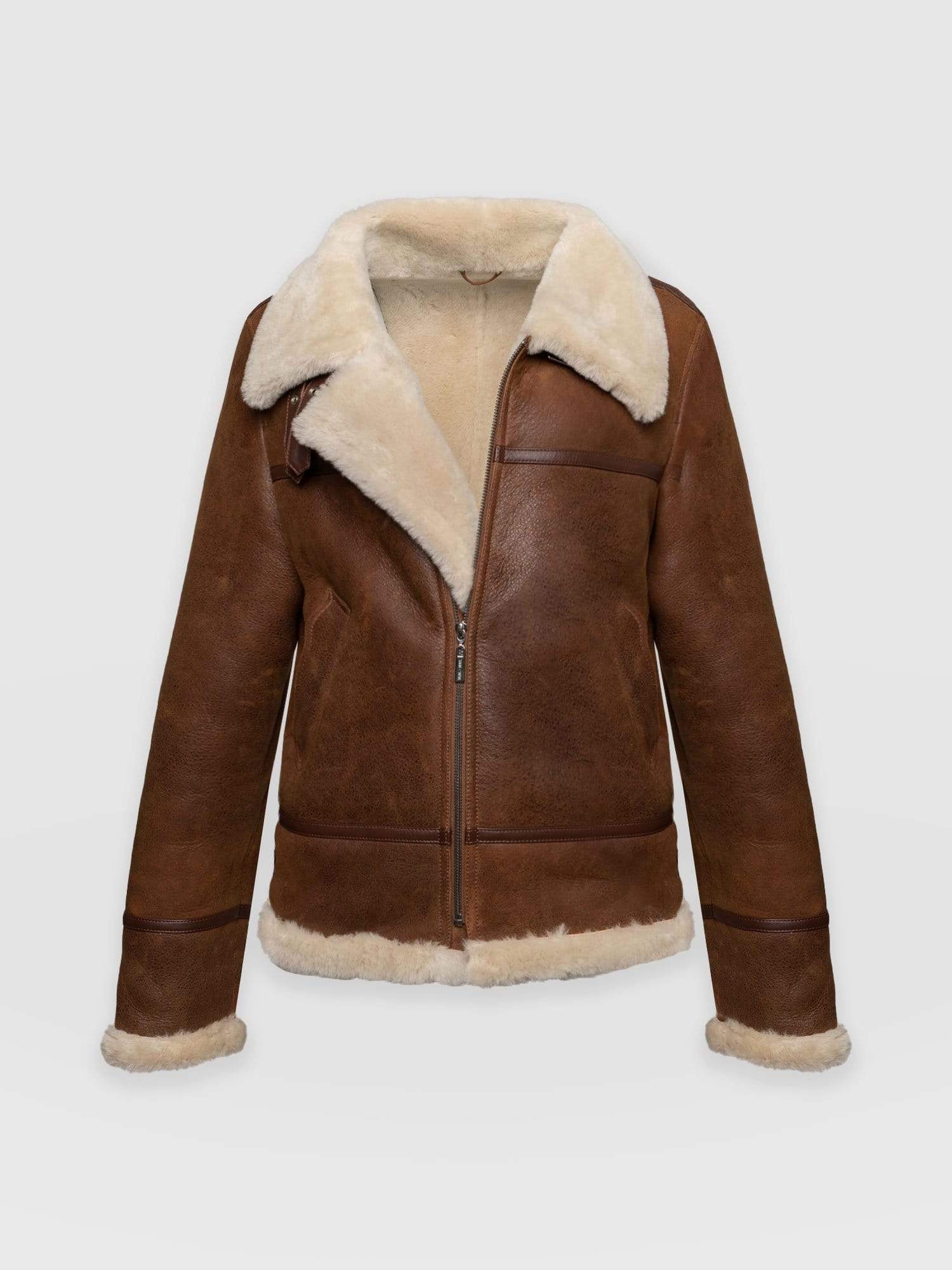 Amelia Aviator Jacket Brown - Women's Leather Jackets | Saint + Sofia® USA