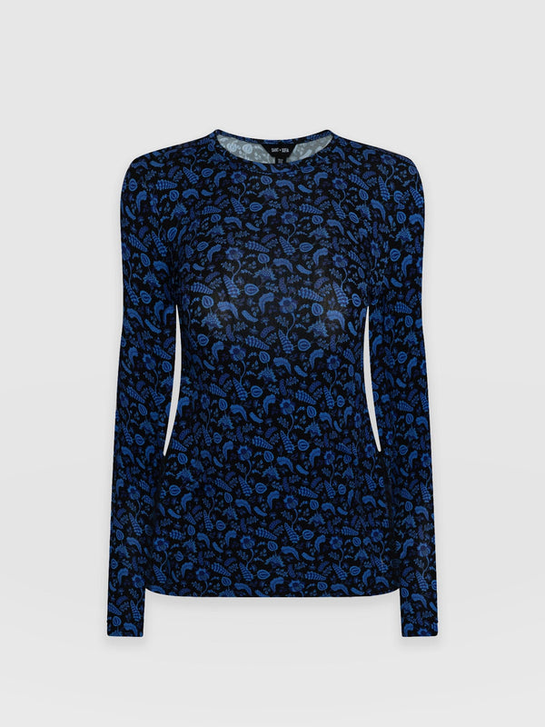 Austen Crew Neck Tee Blue Paisley Floral - Women's T-Shirt | Saint + Sofia® USA