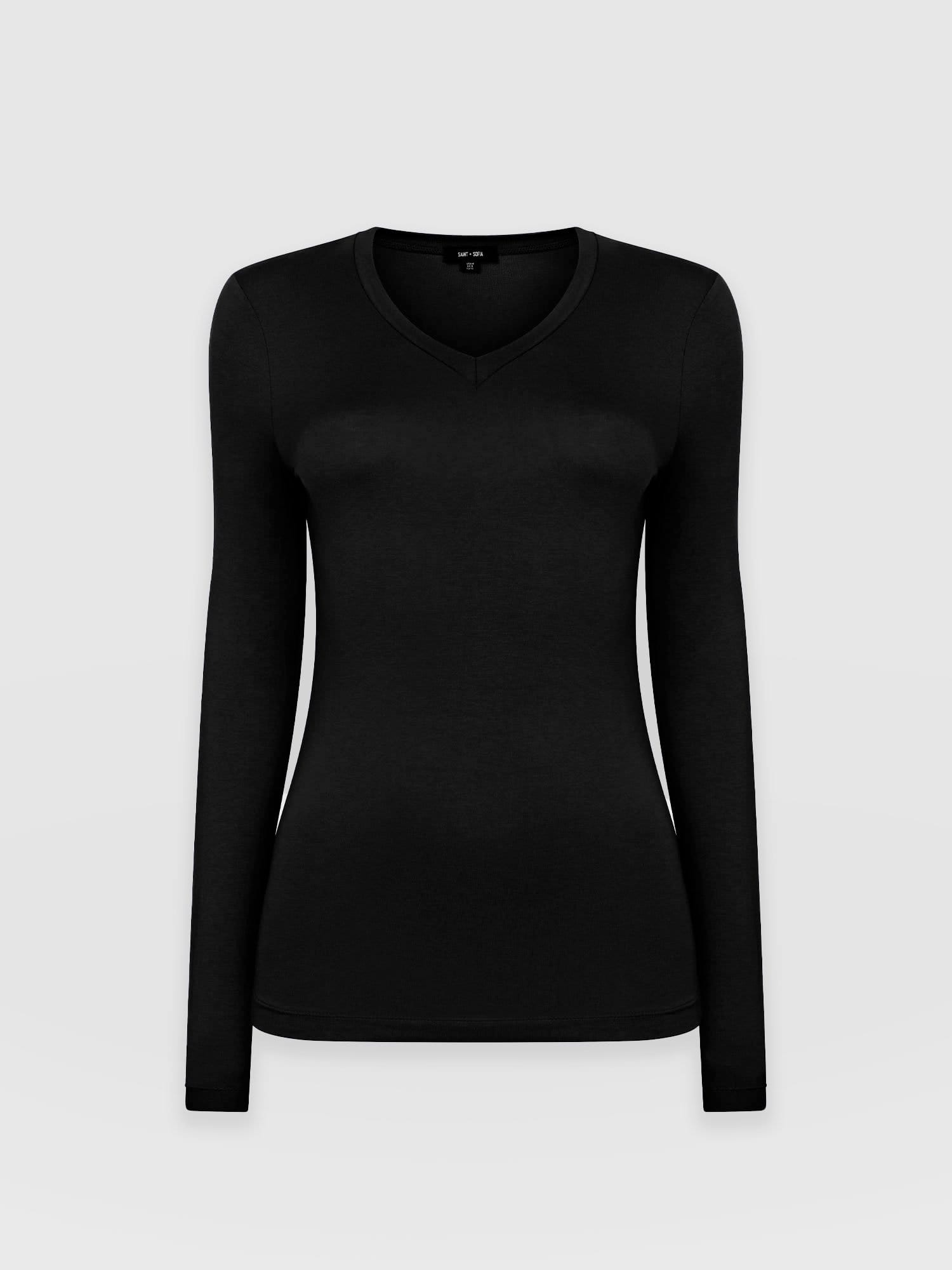 Austen V Neck Tee Black - Women's T-Shirts | Saint + Sofia® USA