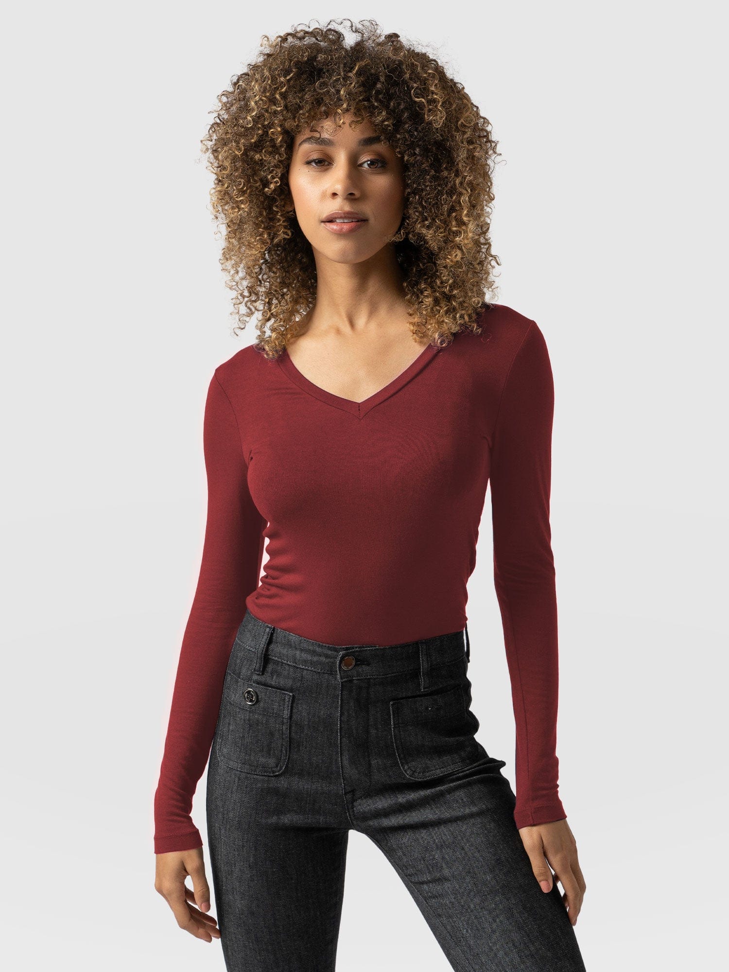 Burgundy v outlet neck shirt