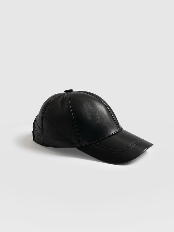Avalon Leather Baseball Cap Black - Women's Hats | Saint + Sofia® UK