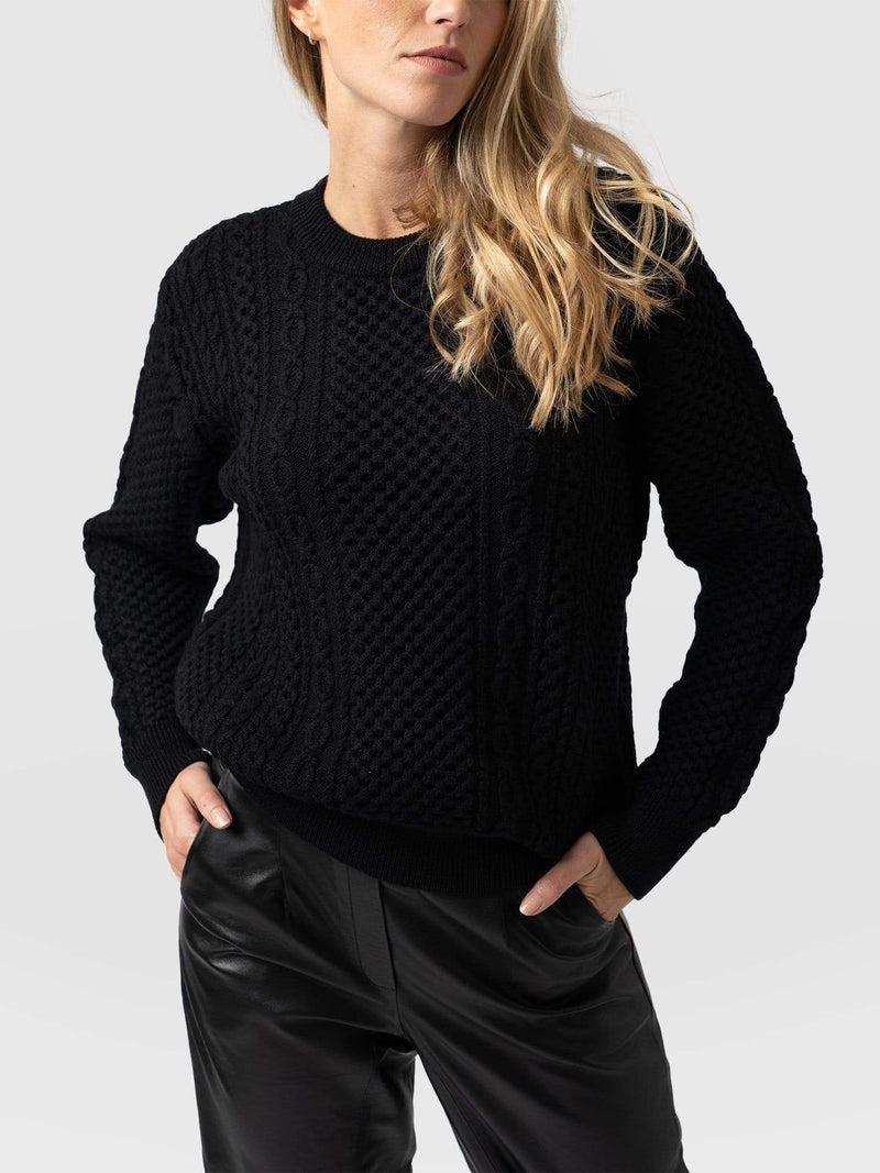 Black Cable Knit Sweater (Women) – FITTED