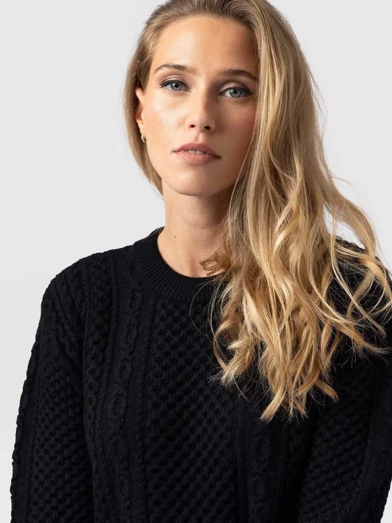 Billie Aran Knit Sweater Black - Women's Sweaters | Saint + Sofia® USA