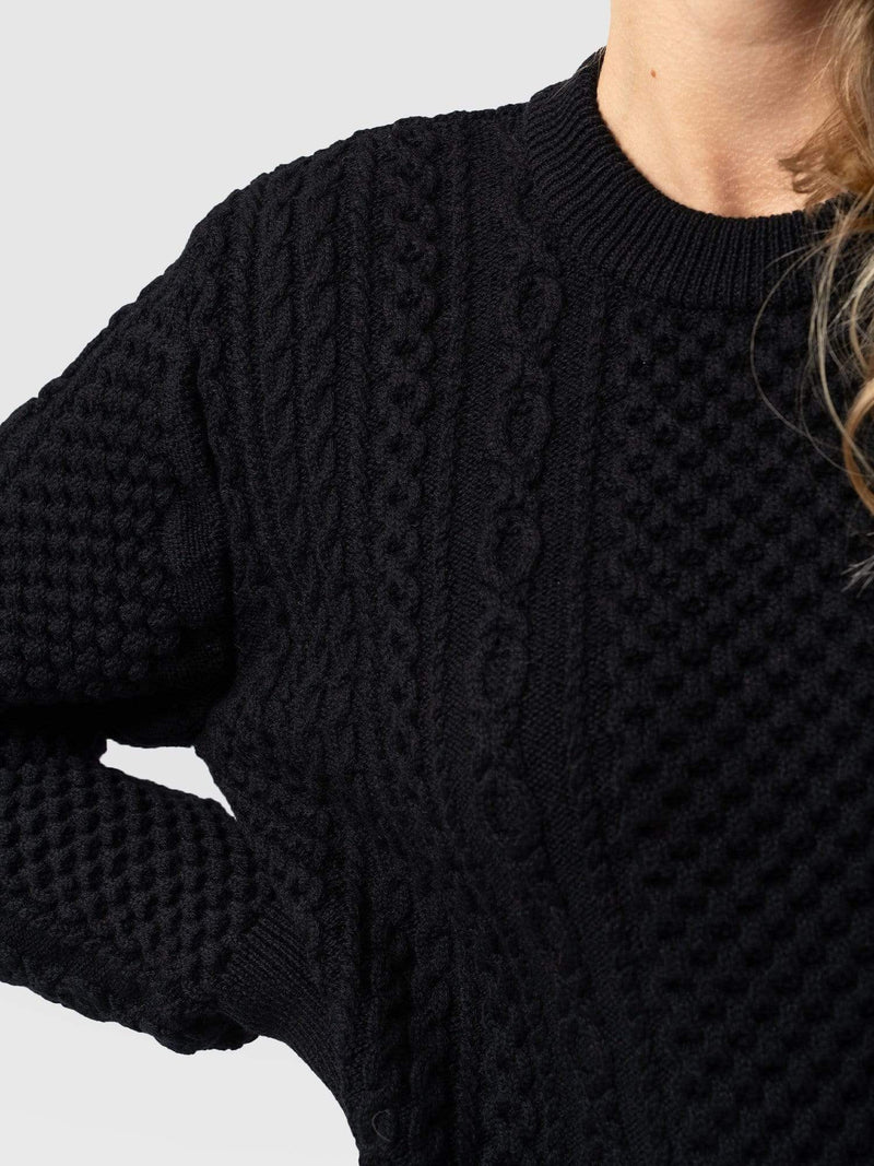 Billie Aran Knit Sweater Black - Women's Sweaters | Saint + Sofia® USA