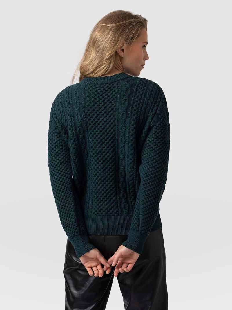 Billie Aran Knit Sweater Teal - Women's Sweaters | Saint + Sofia® USA