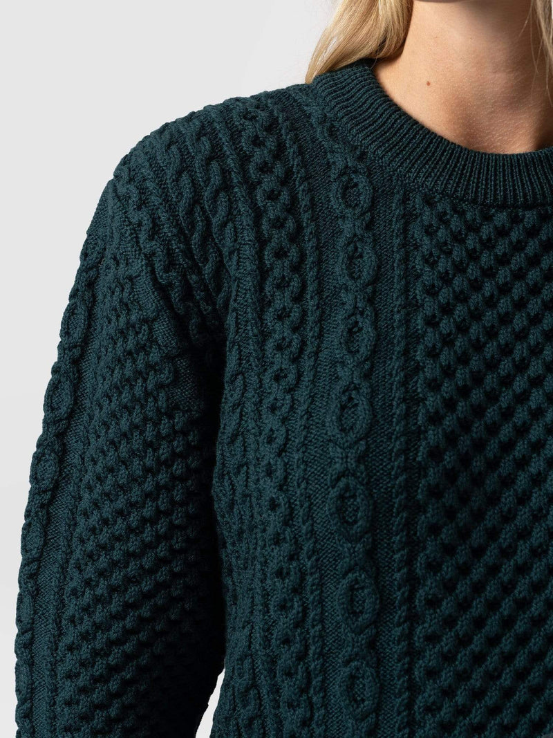 Billie Aran Knit Sweater Teal - Women's Sweaters | Saint + Sofia® USA