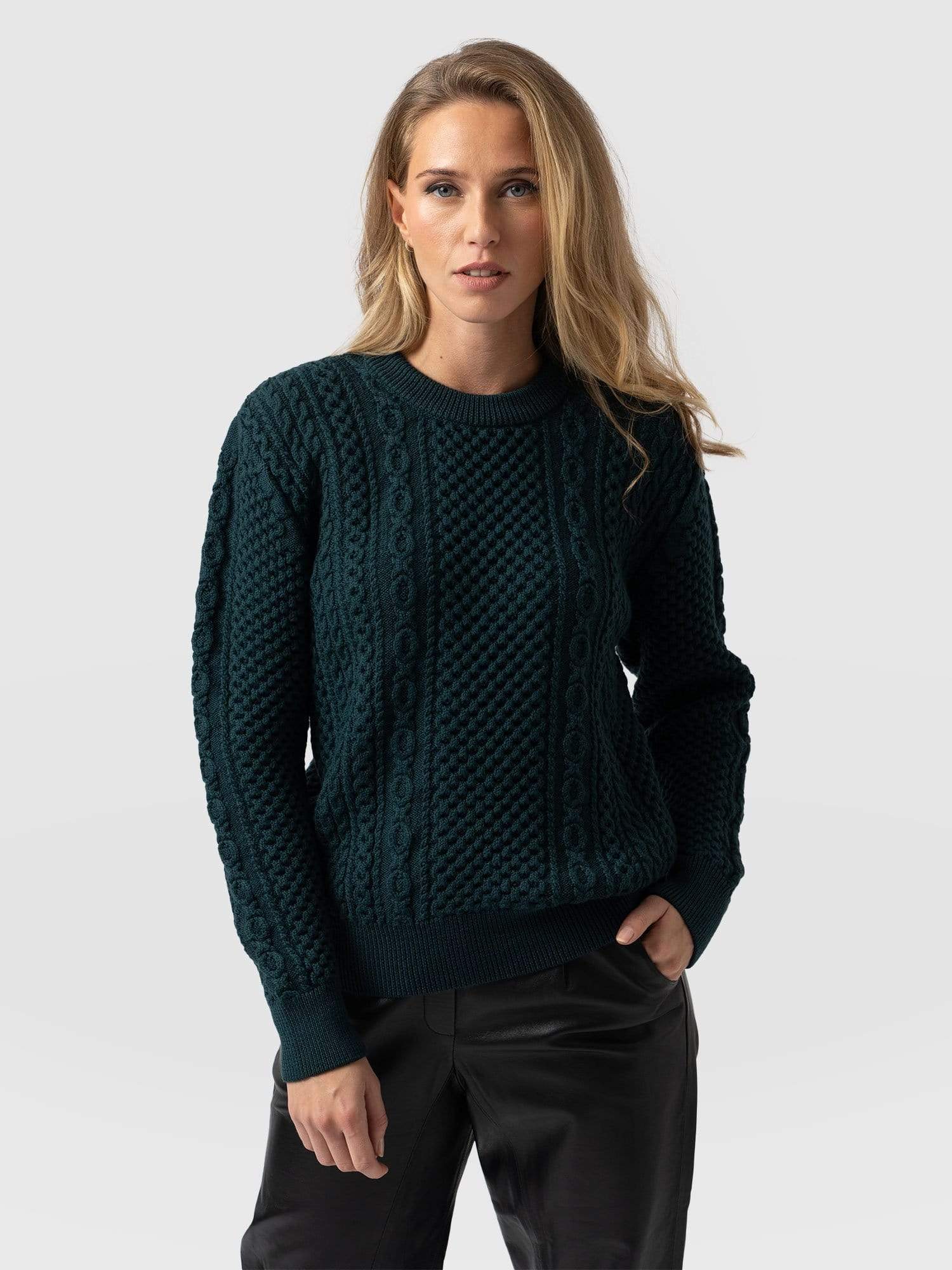 Billie Aran Knit Sweater - Teal