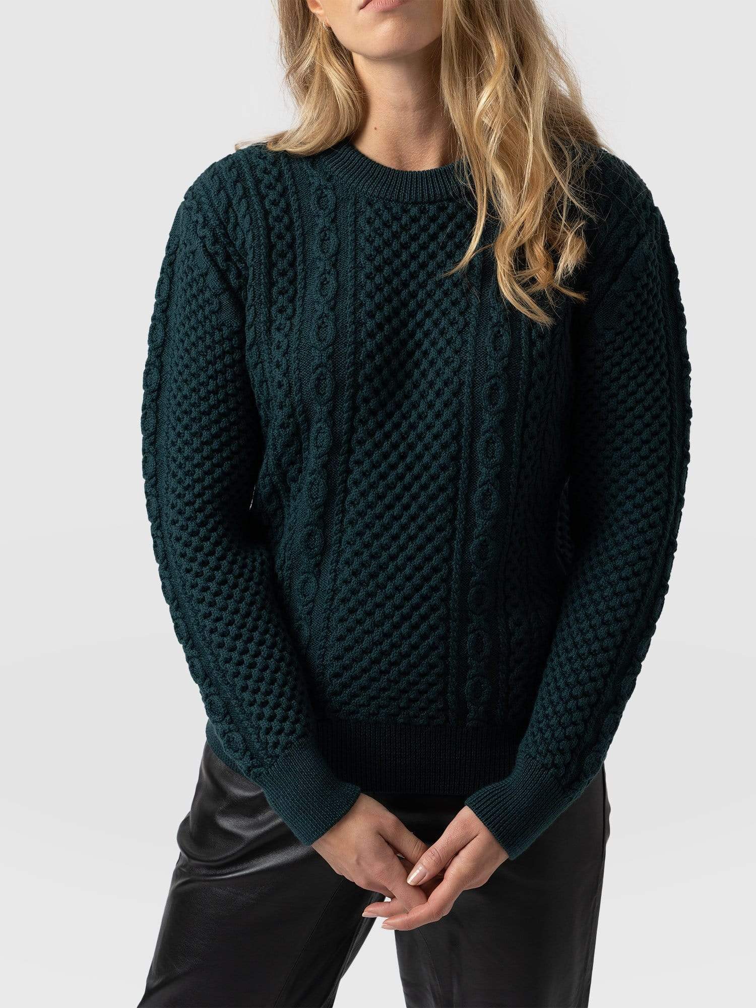 Billie Aran Knit Sweater Teal