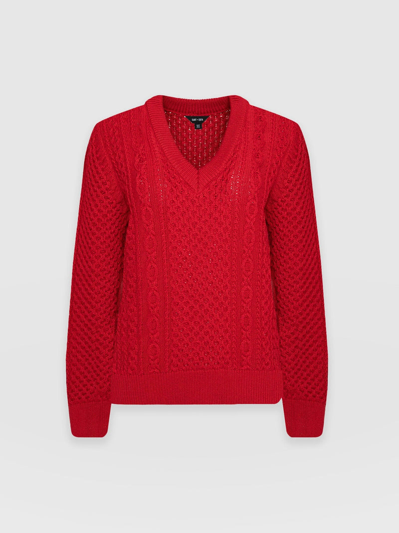 Billie Aran Short Knit Sweater Red - Women's Sweaters | Saint + Sofia® USA