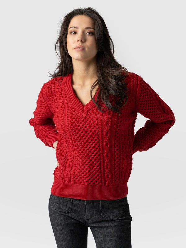 Billie Aran Short Knit Sweater Red - Women's Sweaters | Saint + Sofia® USA