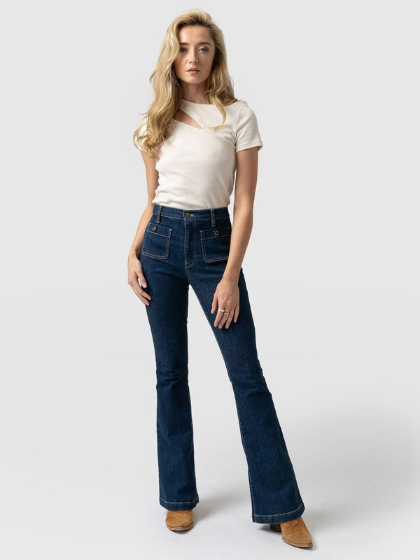 Bowie Stretch Flare Jeans Mid Blue - Women's Jeans