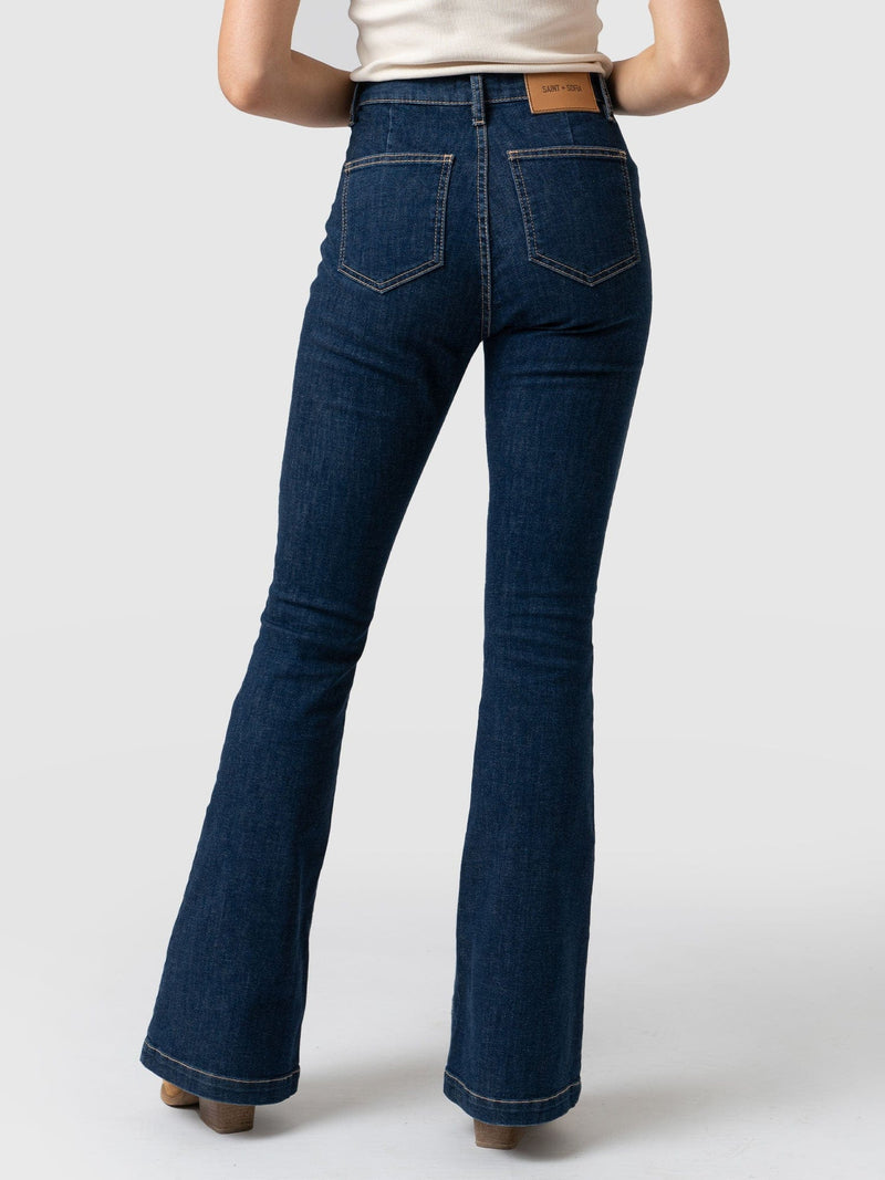 Bowie Stretch Flare Jeans Mid Blue - Women's Jeans | Saint + Sofia® UK