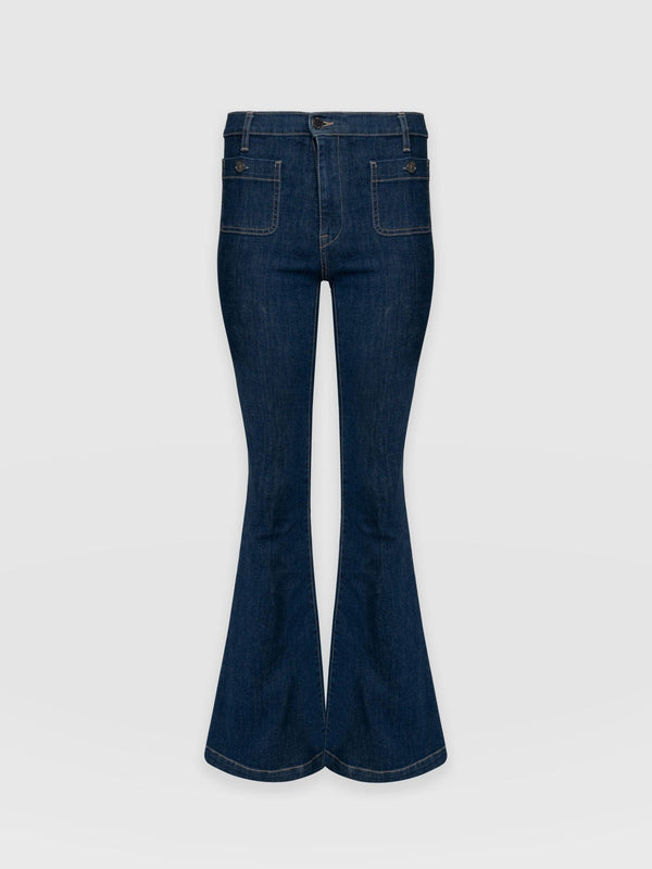Bowie Stretch Flare Jeans Mid Blue - Women's Jeans | Saint + Sofia® USA