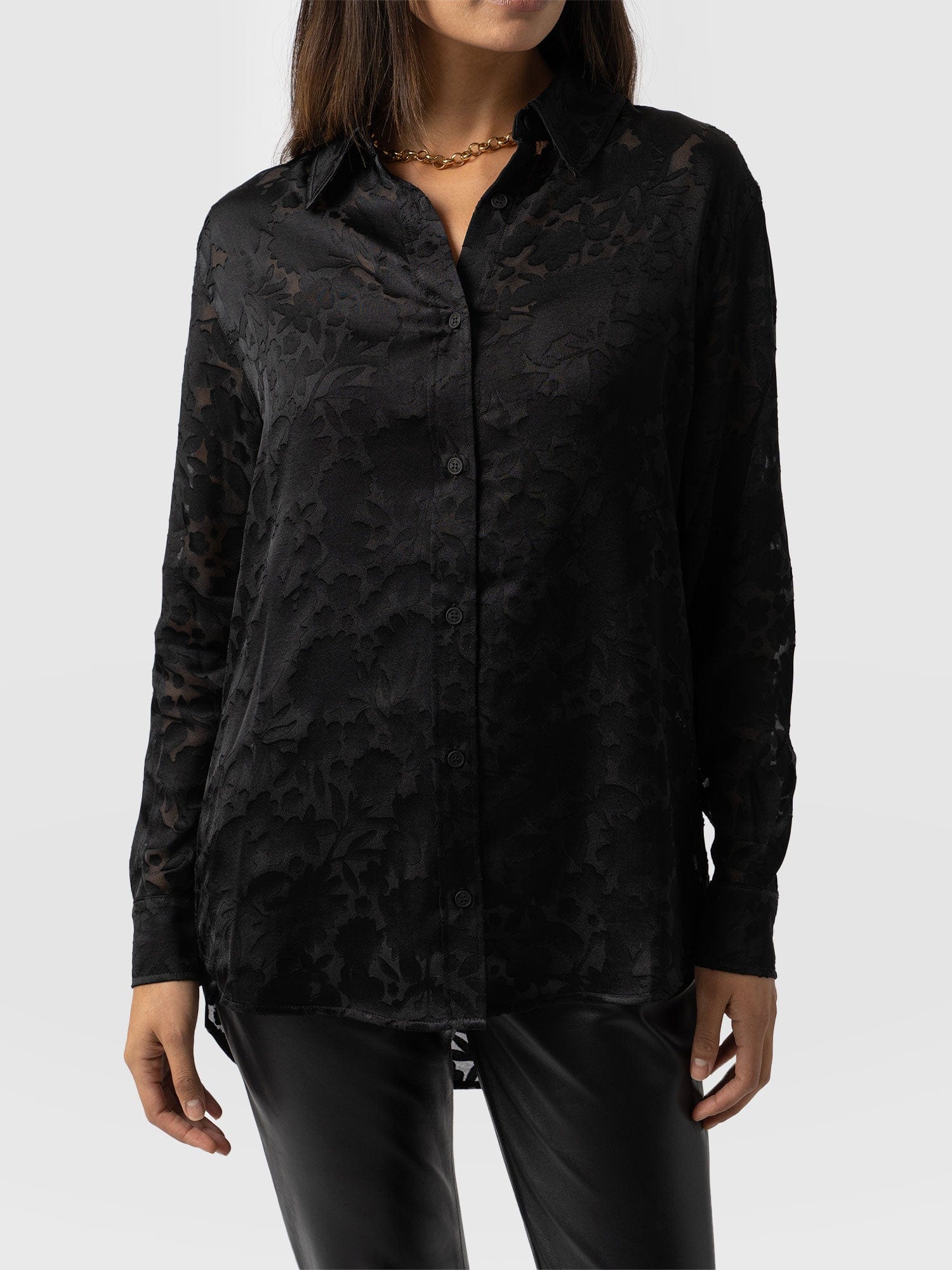 Boyfriend Shirt Black Burnout - Women's Shirts | Saint + Sofia® USA