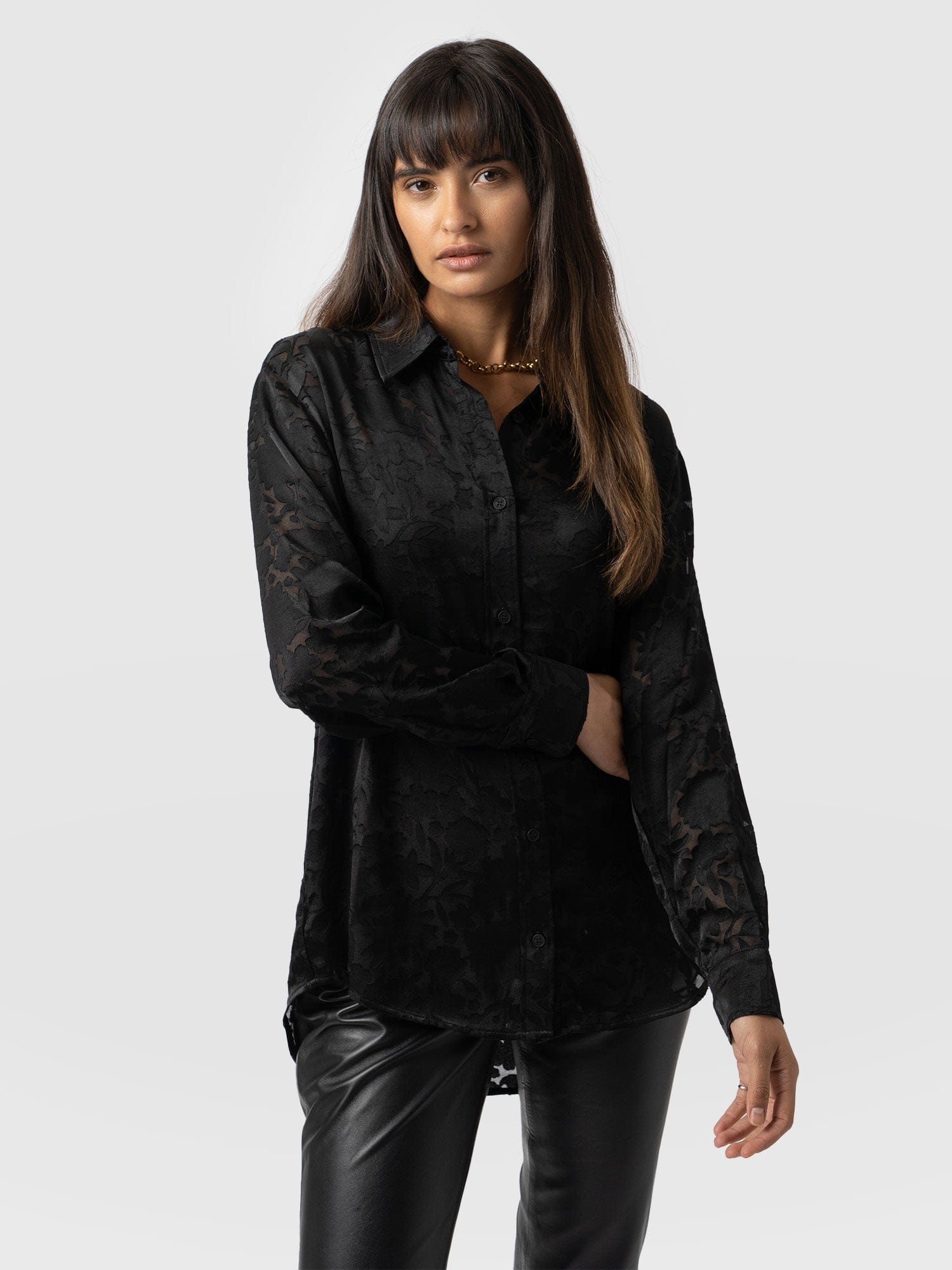 Boyfriend Shirt Black Burnout - Women's Shirts | Saint + Sofia® USA