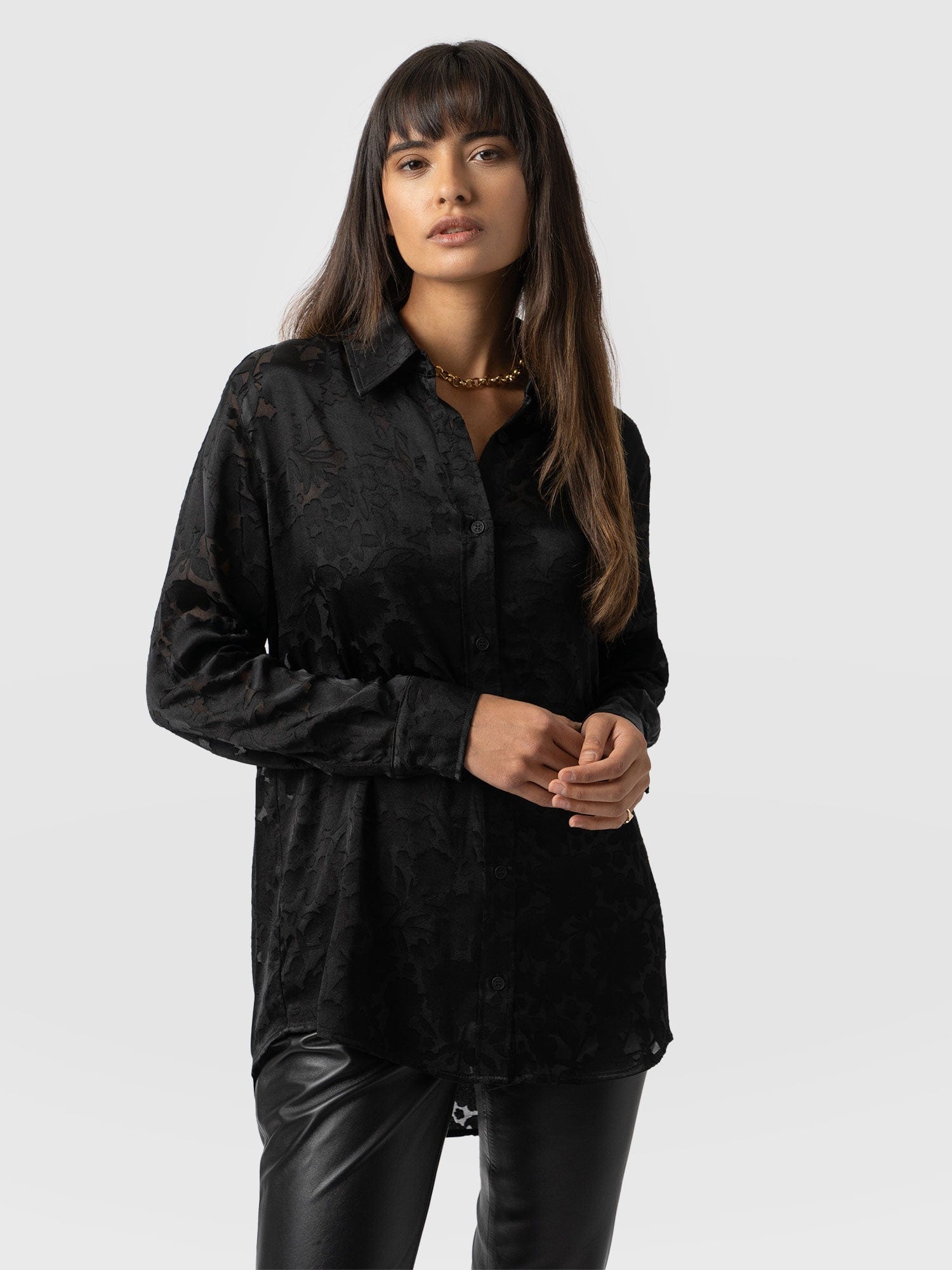 Boyfriend Shirt Black Burnout - Women's Shirts | Saint + Sofia® USA