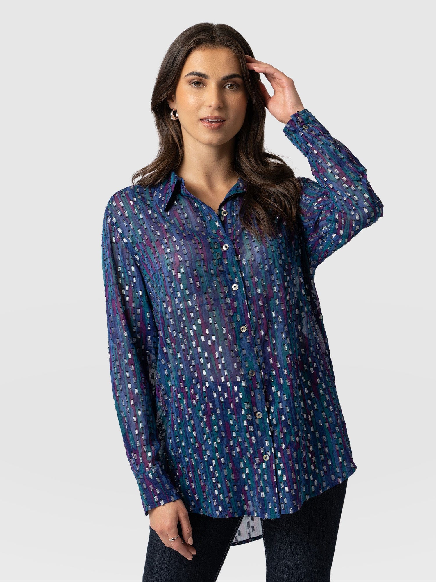 Boyfriend Shirt Blue Fleck - Women's Shirts | Saint + Sofia® UK