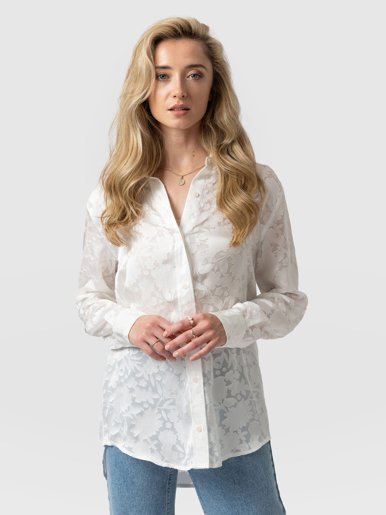 Boyfriend Shirt White Burnout - Women's Shirts | Saint + Sofia® UK